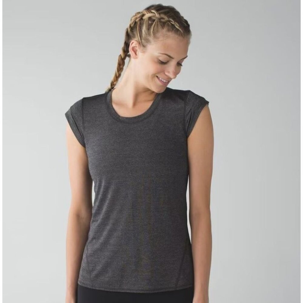 LULULEMON Pedal‎ To The Medal Cap Sleeve Tee Heathered Black Gray Women’s 6